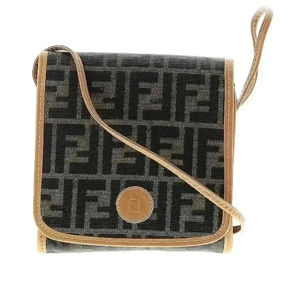 Fendi SAS Vintage Crossbody Brown Shoulder Bag Zukka Purse Logo S.A.S Roma Italy